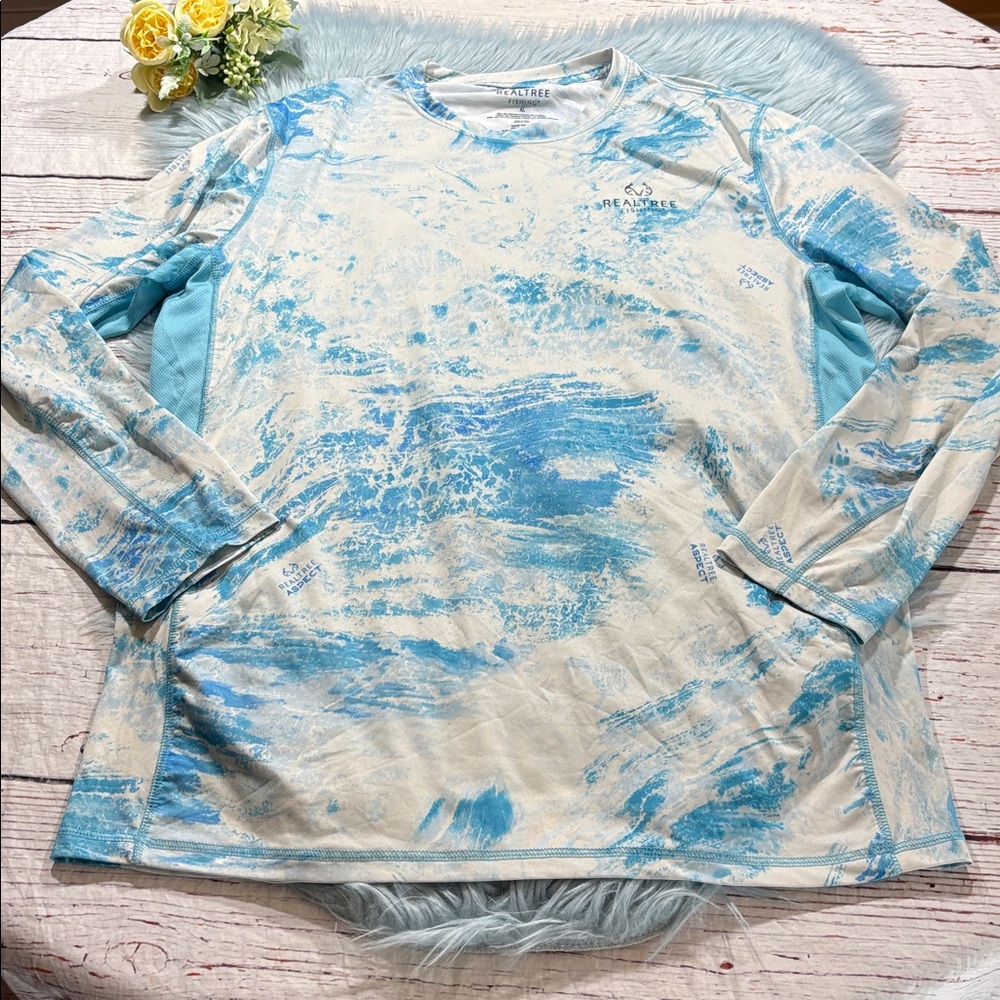 REALTREE Performance Fishing Tee Blue White sz XL